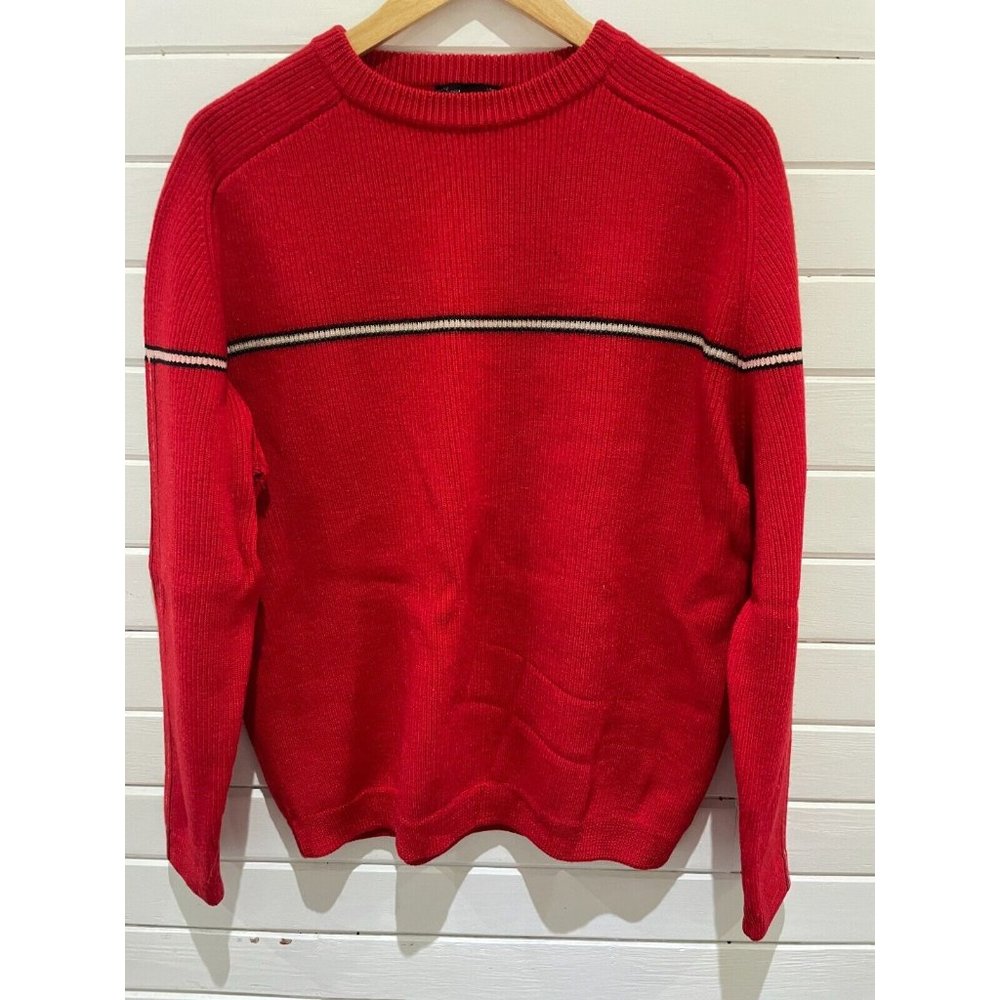 VTG hand loomed Don Parker red Knit crew Neck Sweater %100 Australian wool L XL?